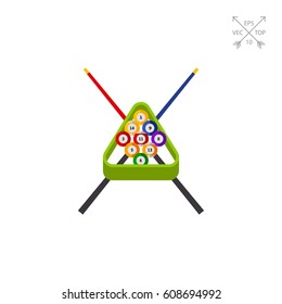 Billiard Balls in Rack and Cues Icon