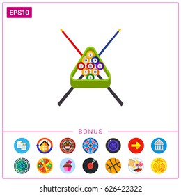 Billiard Balls in Rack and Cues Icon