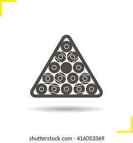 Billiard balls rack icon. Pool game equipment. Drop shadow silhouette symbol. Vector isolated illustration