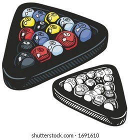 Billiard balls and a rack. Vector illustration
