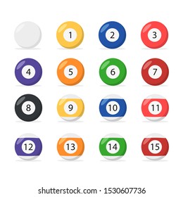 billiard balls set in flat style, vector illustration