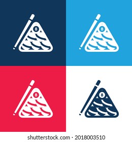 Billiard Balls Set Inside The Triangle And The Stick At One Side blue and red four color minimal icon set
