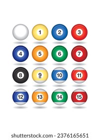 billiard balls in a set isolated on a white background