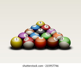 Billiard balls set up in a triangle. EPS10 vector illustration.