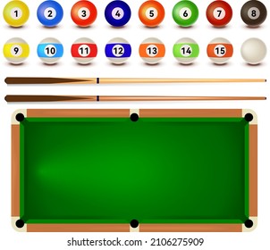 Bolas de billar y mesa de Vector Premium realista
