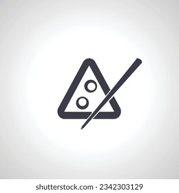 Billiard balls in triangle with cue icon. Billiard isolated icon