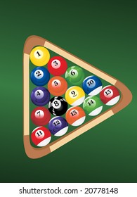 billiard balls triangle on a green background