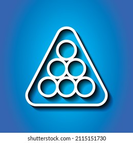 Billiard balls triangle simple icon. Flat desing. White icon with shadow on blue background.ai