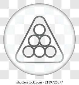 Billiard balls triangle simple icon. Flat design. Glass button on transparent grid.ai