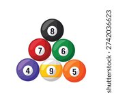 Billiard balls vector illustration, billiard ball icon, billiard balls with numbers flat vector image
