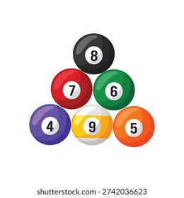 Billiard balls vector illustration, billiard ball icon, billiard balls with numbers flat vector image
