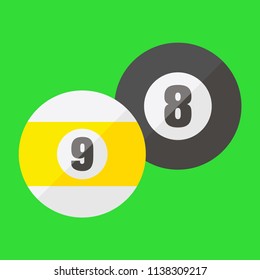 Billiard balls. Vector illustration. EPS 10. Green background.