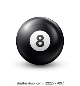 Billiard, black pool ball with number 8 Snooker or lottery ball on white background Vector illustration