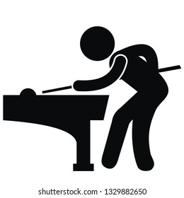 Billiard, black vector icon, silhouette of man by billiards desk