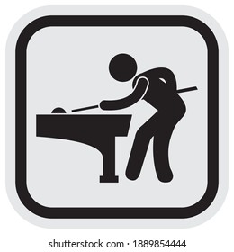 Billiard, black vector icon, silhouette of man by billiards desk, gray and black frame