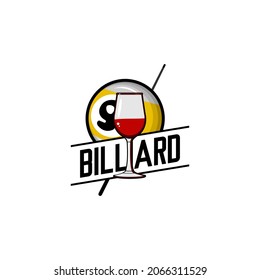 billiard and cafe logo illustration vector, ball and glass of wine vector