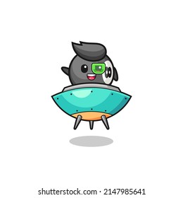 billiard cartoon riding a future spaceship , cute design