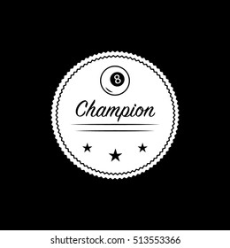 Billiard Champion Emblem Flat Icon On Black Background