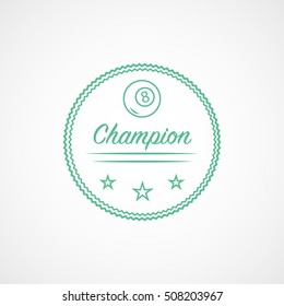 Billiard Champion Emblem Green Line Icon On White Background