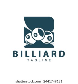 Billiard club logo design vector game badge sport template pool table with ball and stick simple illustration template