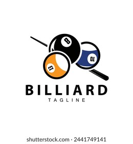 Billiard club logo design vector game badge sport template pool table with ball and stick simple illustration template