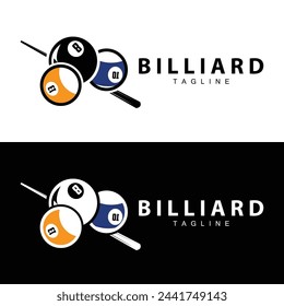 Billiard club logo design vector game badge sport template pool table with ball and stick simple illustration template