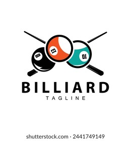 Billiard club logo design vector game badge sport template pool table with ball and stick simple illustration template