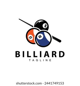 Billiard club logo design vector game badge sport template pool table with ball and stick simple illustration template