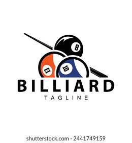 Billiard club logo design vector game badge sport template pool table with ball and stick simple illustration template