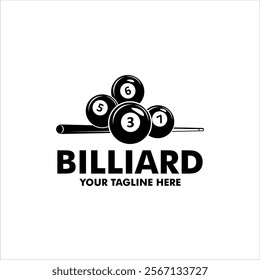 Billiard club logo design vector game badge sport template pool table with ball and stick simple illustration template