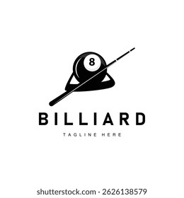 Billiard club logo design vector game badge sport template pool table with ball and stick simple illustration template