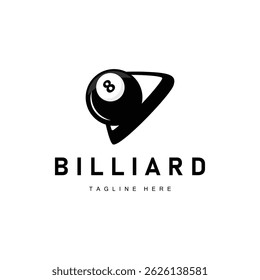 Billiard club logo design vector game badge sport template pool table with ball and stick simple illustration template