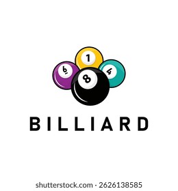 Billiard clube logotipo design vetor jogo emblema esporte modelo piscina com bola e pau simples modelo de ilustração