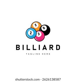 Billiard club logo design vector game badge sport template pool table with ball and stick simple illustration template