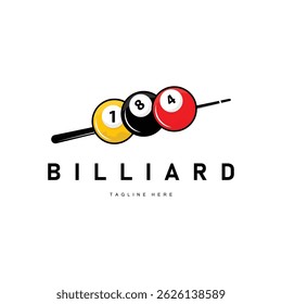 Billiard club logo design vector game badge sport template pool table with ball and stick simple illustration template