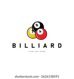 Billiard club logo design vector game badge sport template pool table with ball and stick simple illustration template