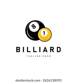 Billiard club logo design vector game badge sport template pool table with ball and stick simple illustration template
