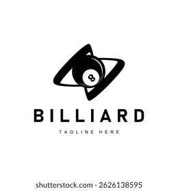 Billiard club logo design vector game badge sport template pool table with ball and stick simple illustration template