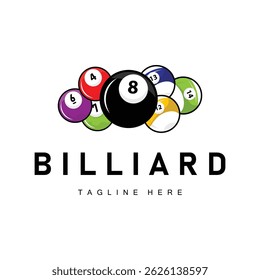 Billiard club logo design vector game badge sport template pool table with ball and stick simple illustration template