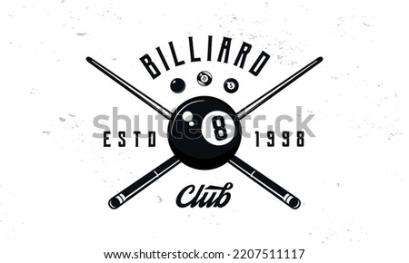 Billiard club logo template. Billiard logo. crossed billiard cues with eight ball isolated on white background. Vector emblem