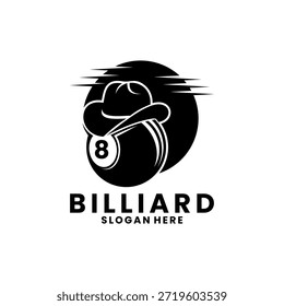 Billiard cowboy logo design vector template, Billiards logo with Cowboy hat icon vector