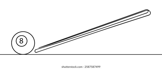 billiard cue and ball line drawn