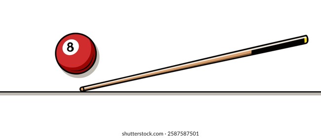 billiard cue and ball line drawn