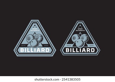 billiard cue ball, solid ball, stripes ball retro badge logo design for billiard sport club. triangle snooker pool balls vintage emblem logo collection for billiard snooker pool tournament 