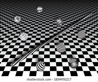 Billardkugel und Bälle. Abstraktes stilisiertes Bild. Vektorgrafik