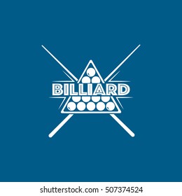 Billiard Cue Cross Emblem Flat Icon On Blue Background