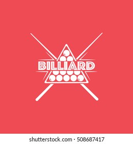 Billiard Cue Cross Emblem Flat Icon On Red Background