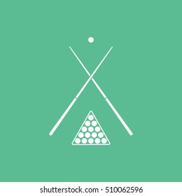 Billiard Cue Cross Flat Icon On Green Background