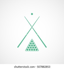Billiard Cue Cross And Triangle Emblem Green Flat Icon On White Background