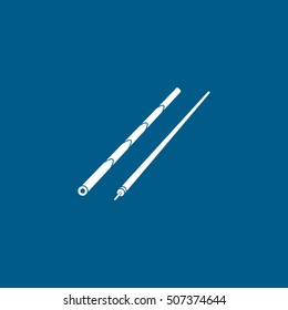 Billiard Cue Flat Icon On Blue Background